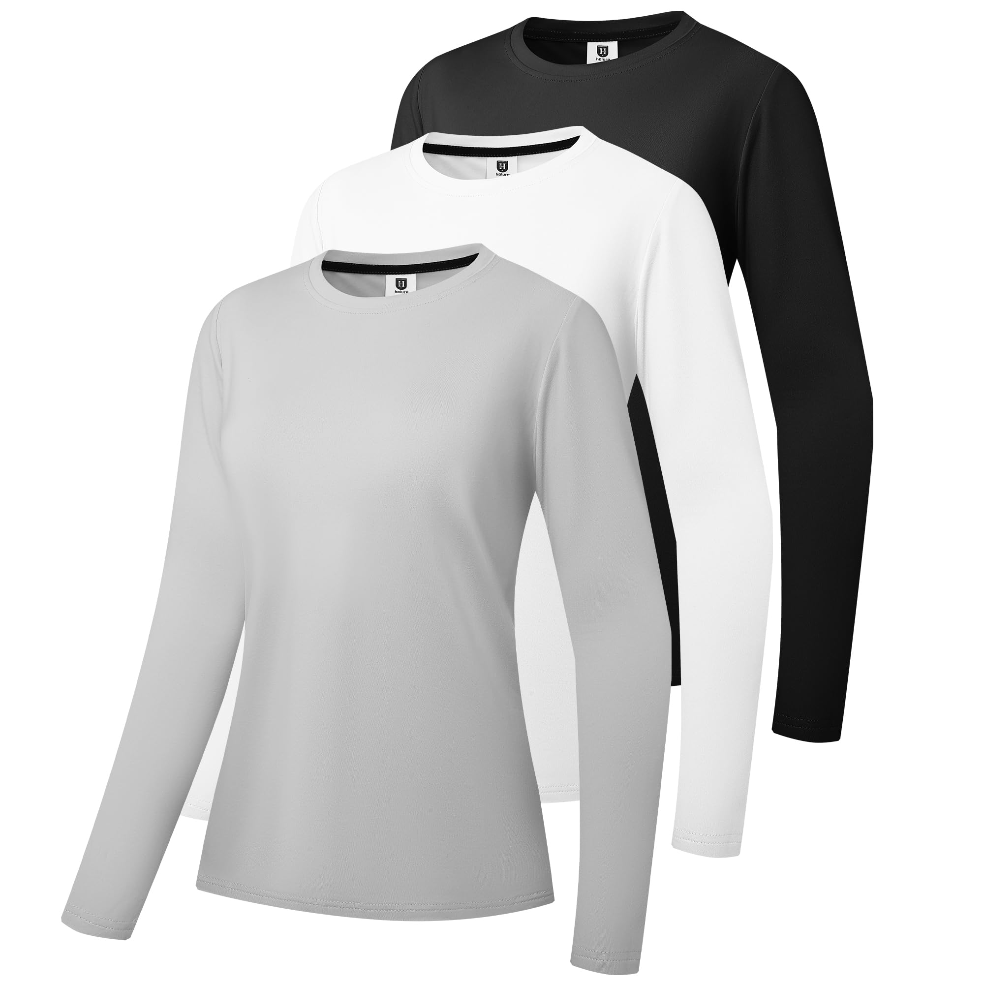 3er Pack oder 5er Pack Damen Baumwolle Langarm T-Shirts Rundhalsshirt Classic-Fit Hemd Weiche Atmungsaktive Casual Tee Mode Basic Tops