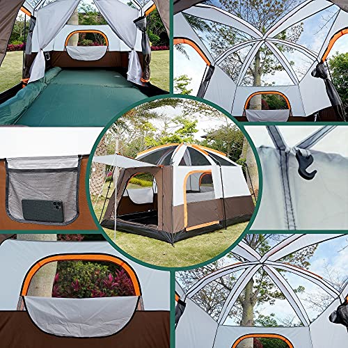 Ktt Large Tent 4~6 Person,Family Cabin Tents,Straight Wall,3 Doors And 3 Windows With Mesh,Waterproof,Big Tent For Outdoor,Picnic,Camping,Family,Friends Gathering(Brown) #TOP4