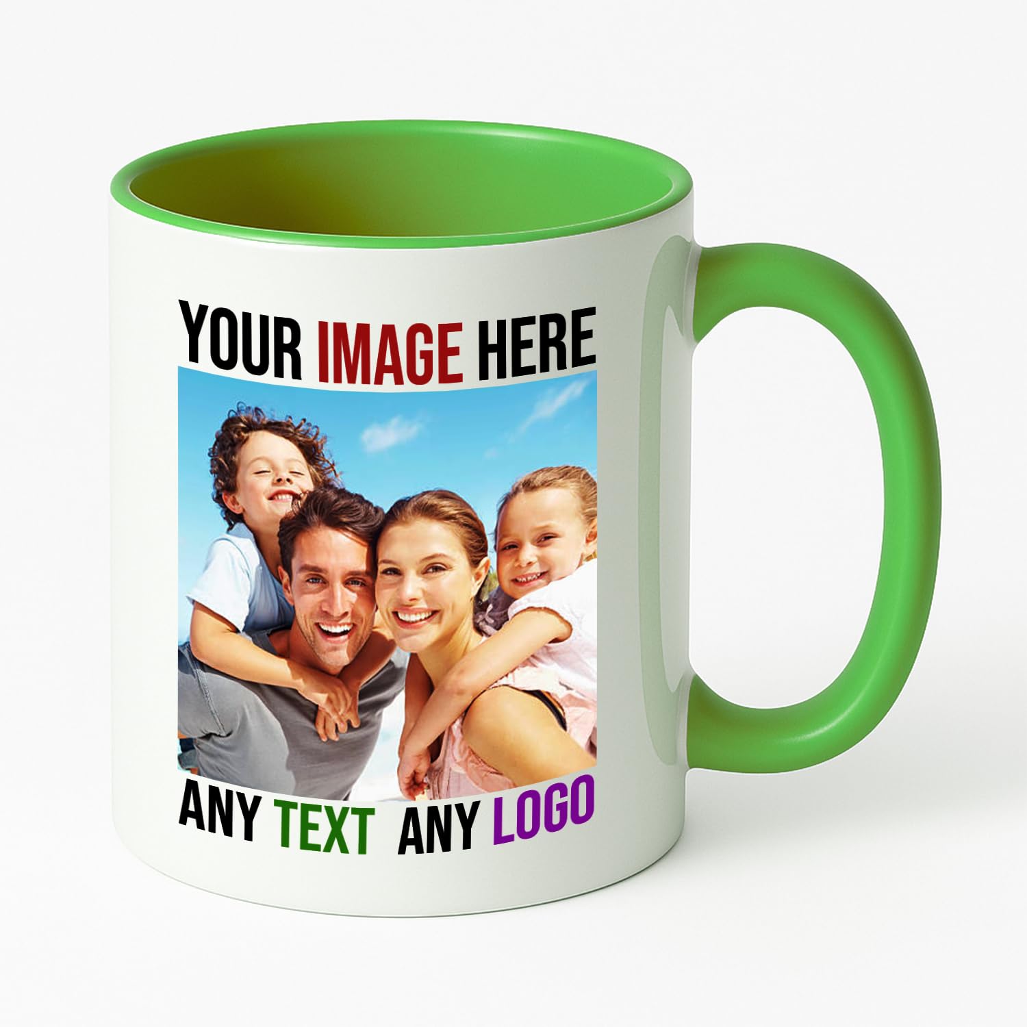PrintWink Personalised Mug | Coloured Custom Coffee Cup with Photo & Text | Coloured Handle and Inner Mugs for Tea & Hot Chocolate | Unique Gift for Men & Women | Green — image 1