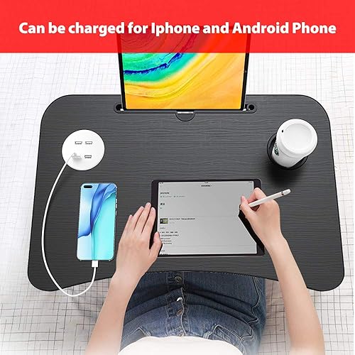 Miniatura 5 de Elekin Escritorio plegable para laptop, escritorio portátil para laptop, mesa de trabajo, mesa de trabajo, bandeja de cama con 4 puertos USBsoporte