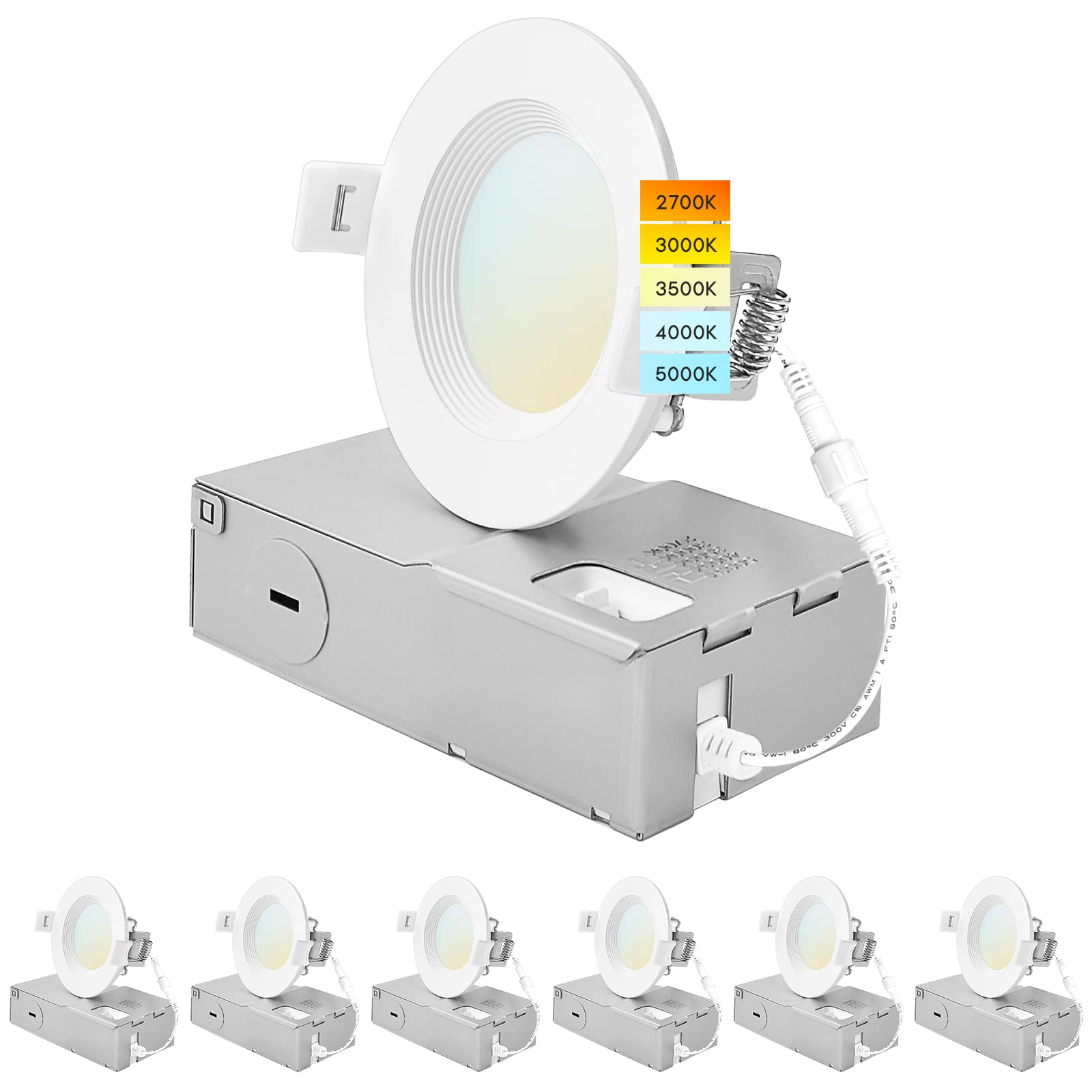 LUXRITE 6 Inch Ultra Thin LED Recessed Light 4-Pack - Dimmable, 5 CCT Selectable (2700K-5000K), 1000 Lumens, IC & Wet Rated