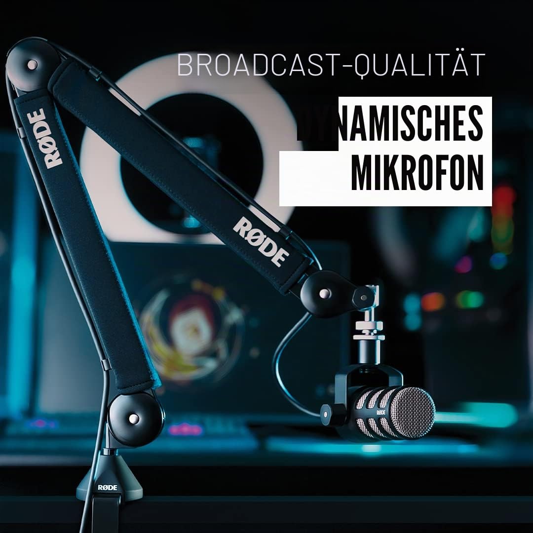 RØDE PodMic Dynamisches Mikrofon mit Rundfunkqualität mit integrierter Schwenkhalterung für Podcasting, Streaming, Spiele und Sprachaufnahmen, XLR (Schwarz)