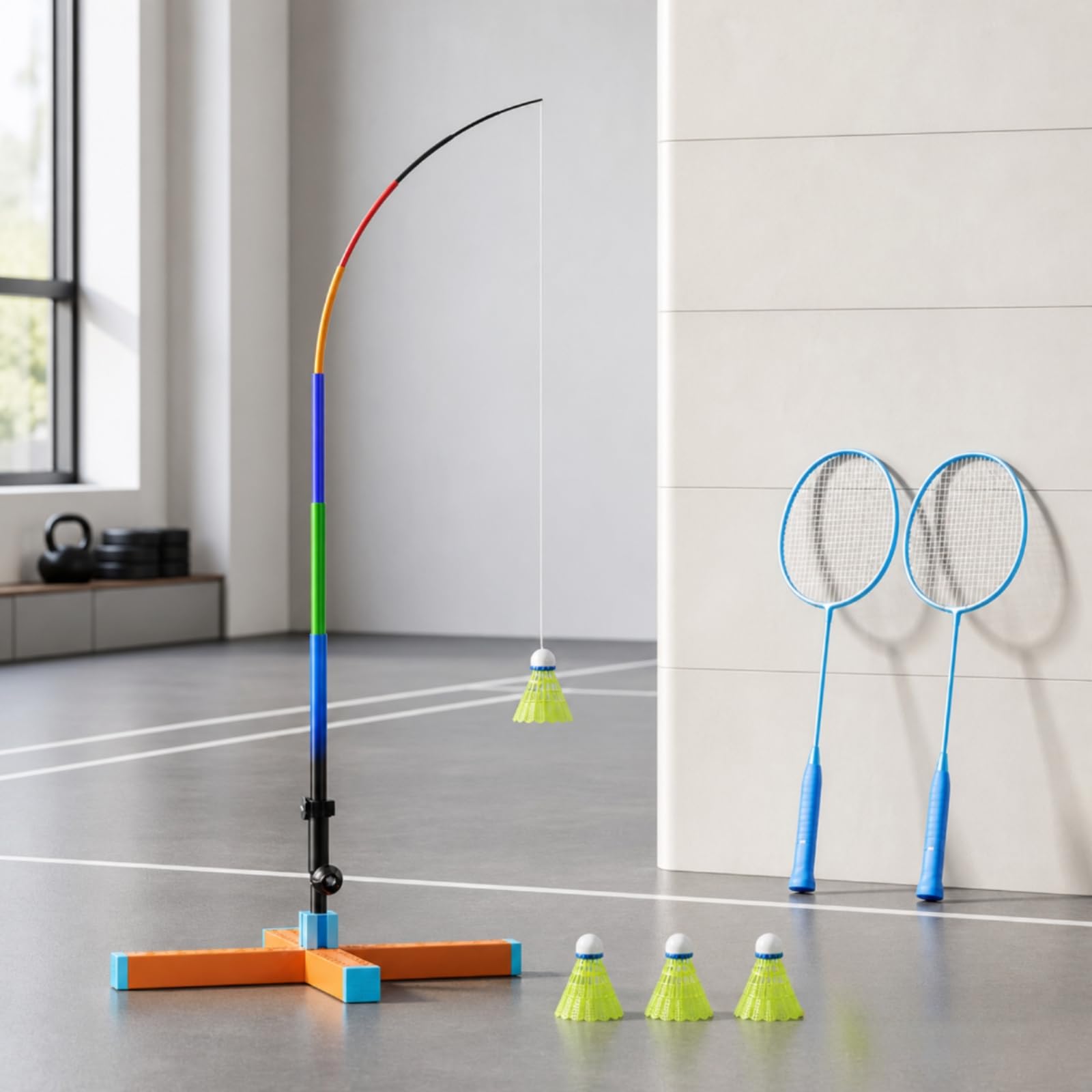 MERIGLARE Entrenador Bádminton con Base Agua Práctica Bádminton Individual Luminoso en la Oscuridad para Niños, Inrior