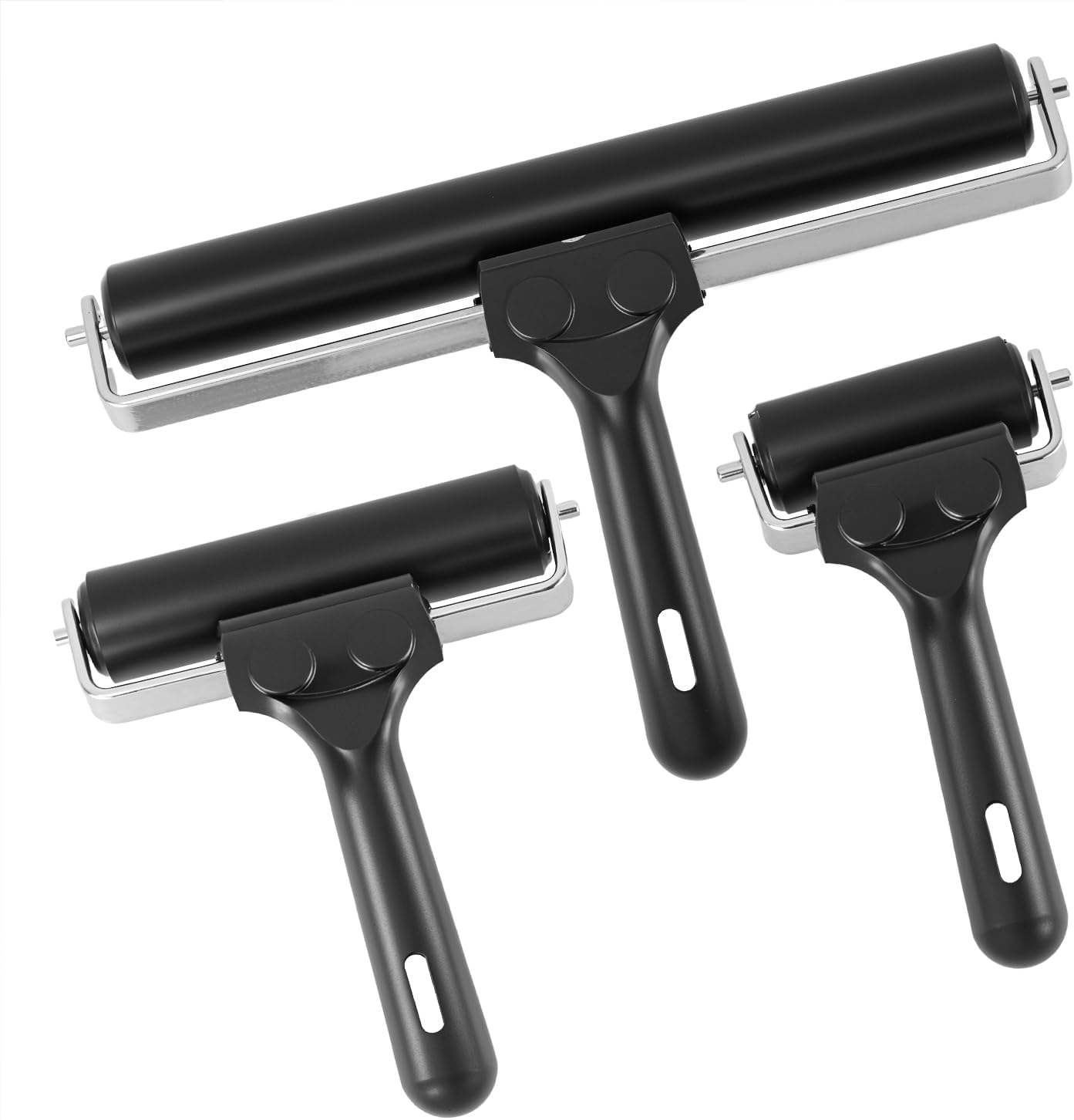 QWORK Printmaking Brayers, 3 Pack Brayer Rollers for Wallpapers Stamping, Vinyl Roller Ink Paint Brush (2.4", 4", 7.9") (Black)