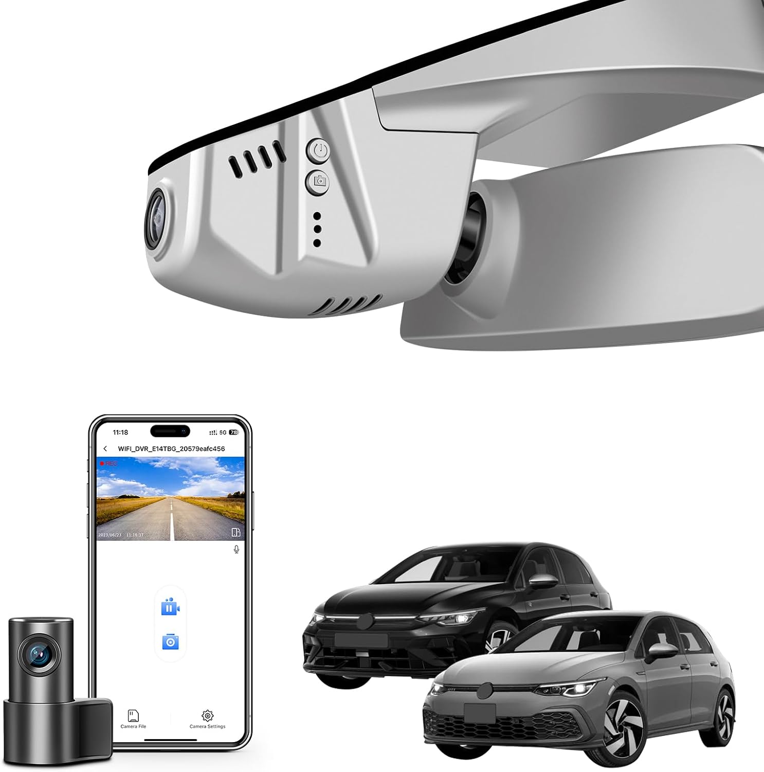 Mangoal 4K Front & 2K Rear 2 Channel HDR Dash Cam, Dual STARVIS 2 IMX678 IMX675, Fit for Volkswagen Golf & Golf GTI & Golf R MK 7/7.5/8 2015-2025(Model B Gray), 5GHz WiFi, GPS, 128GB Card