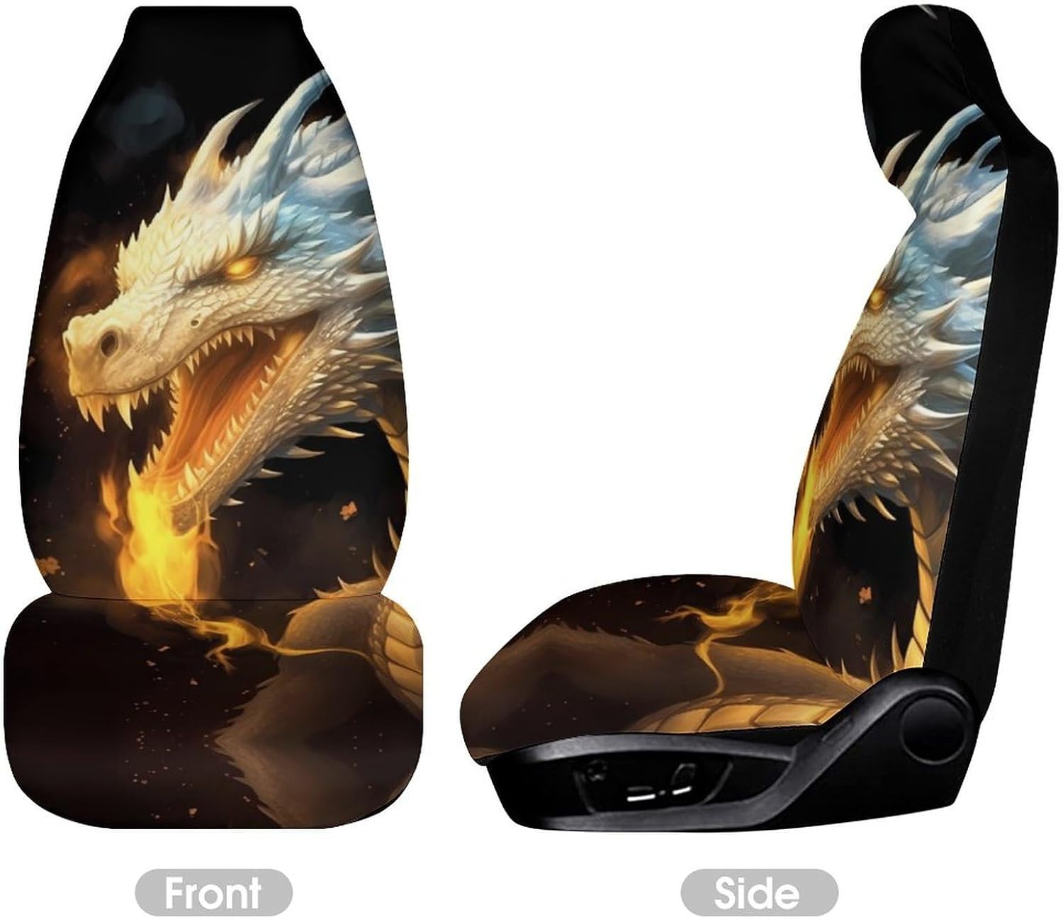 White Dragon with Fire Car Seat Covers for Women Men,Universal Auto Front Seats Protector Fits for Car,SUV Sedan,Truck Automotive Seat Covers Set of 2