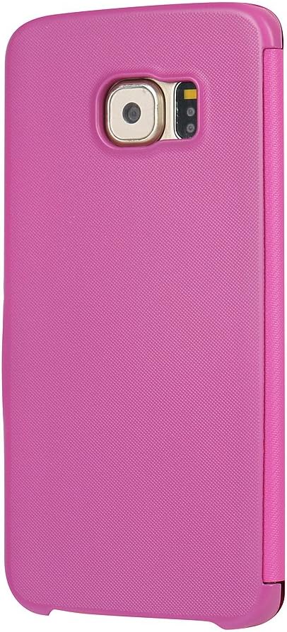 S6 Edge Case, Galaxy S6 Edge Case, MTRONX Window View Magnetic Closure Twill PU Leather Ultra Folio Flip Slim Case Cover for Samsung Galaxy S6 Edge - Hot Pink(MG1-HP)