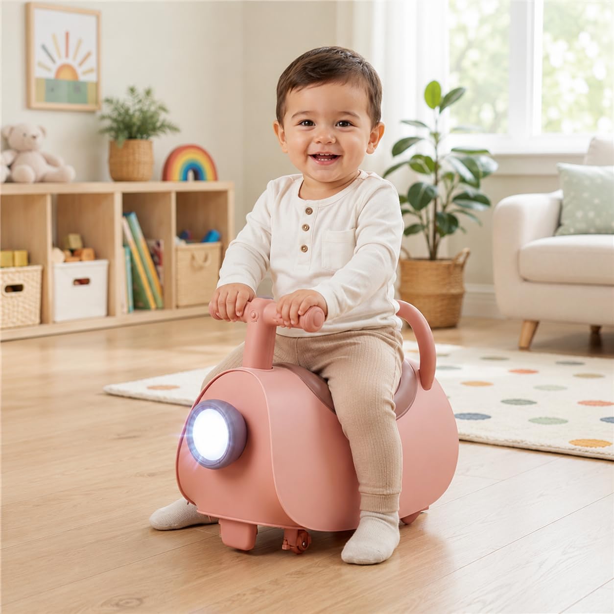 KOMFOTTEU Rutschauto 18–36 Monate mit Licht & Sound, bis 25 kg, Rosa