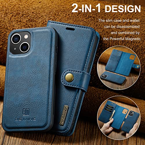 Étui antichoc iPhone 13 bleu en cuir véritable pour tout ranger
