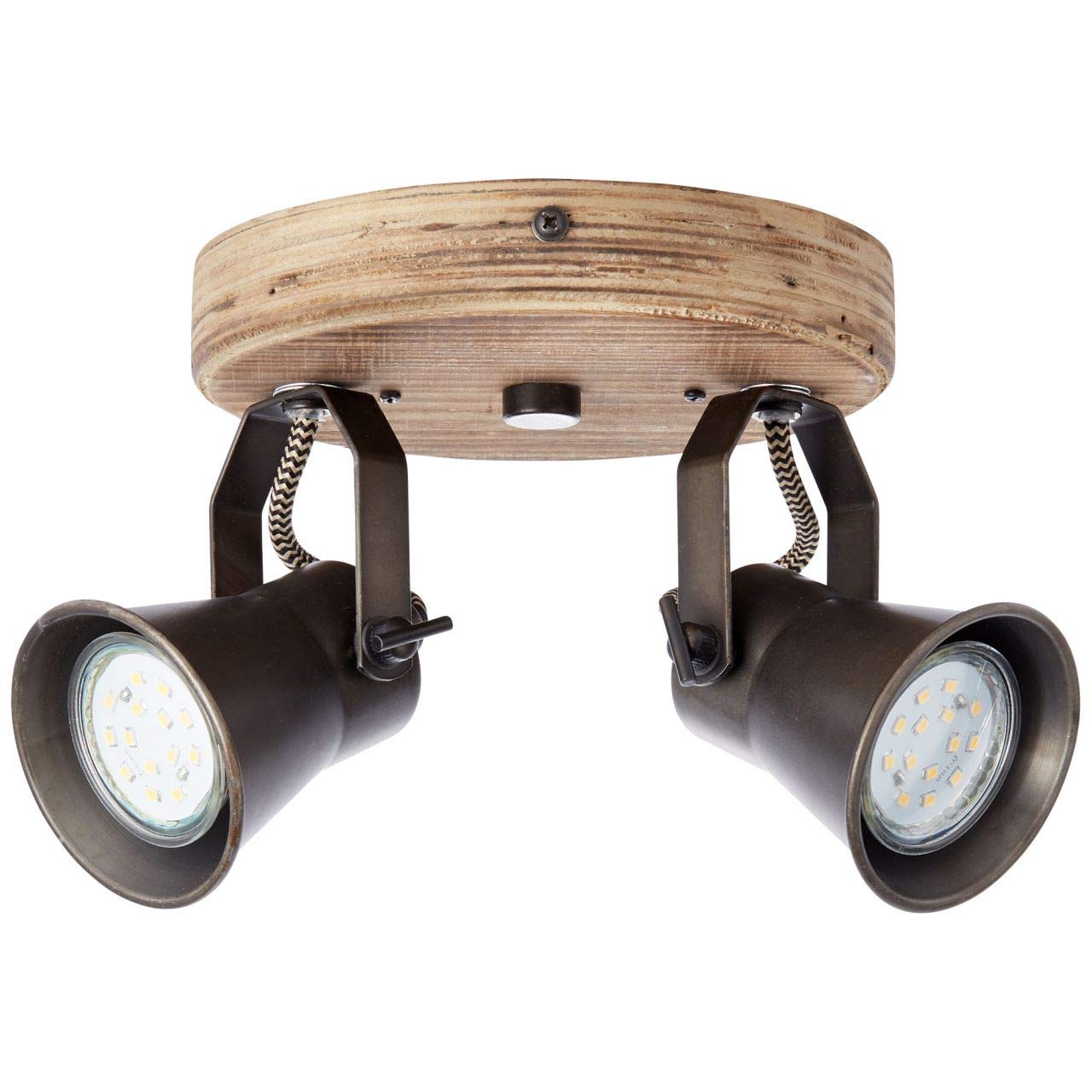 Brilliant Lampe Seed Spotrondell 2flg schwarz stahl/holz hell | 2x PAR51, GU10, 5W, geeignet für Reflektorlampen (nicht enthalten) | Köpfe schwenkbar