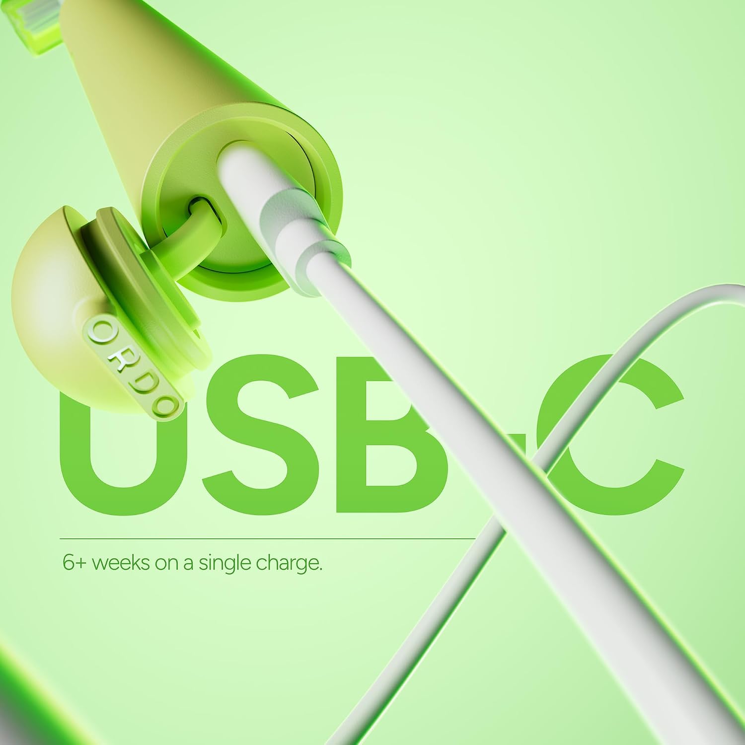 Close-up of ORDO Sonic Edge toothbrush showing USB-C charging port