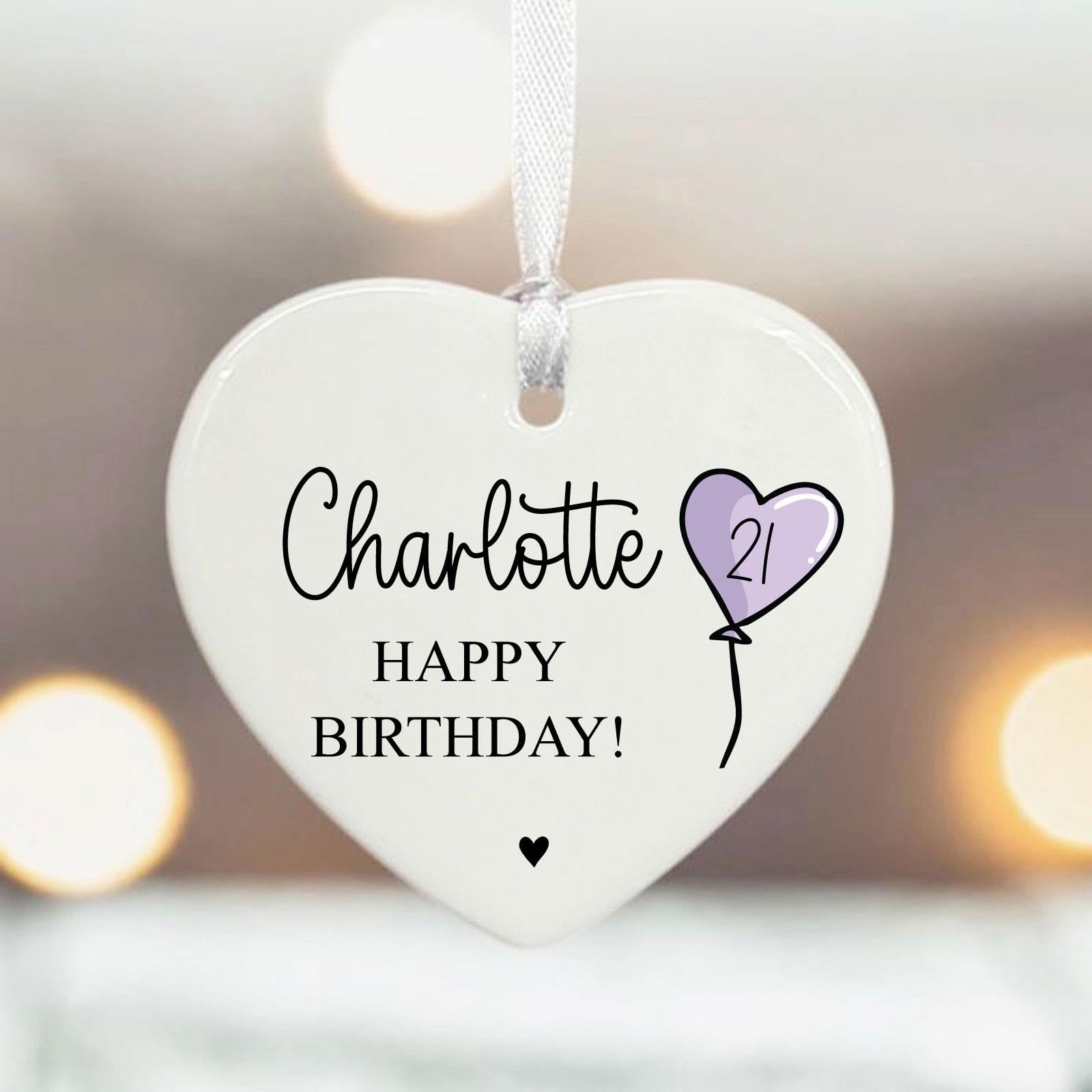 Luck And Luck White Personalised Birthday Porcelain Heart – Custom Ceramic Hanging Heart With Name & Age – Birthday Token Gift For Any Age