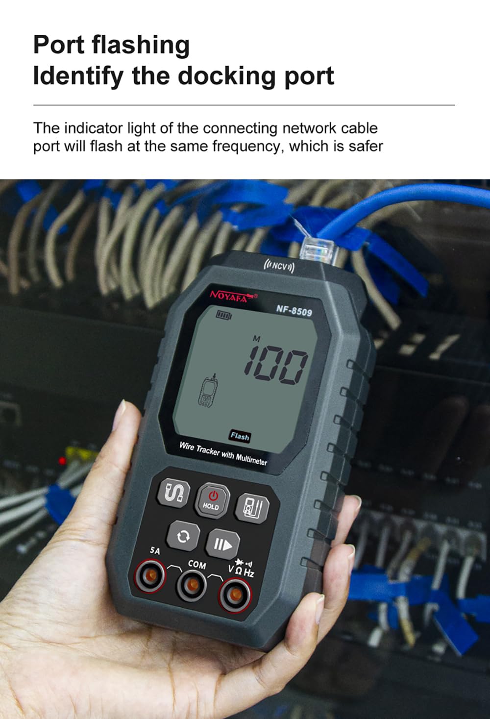 NOYAFA Network Cable Tester Wire Tracker con multímetro Multifuncional Ethernet Wire Tracker DC AC voltímetro con rastreo de cables/prueba de longitud/prueba POE