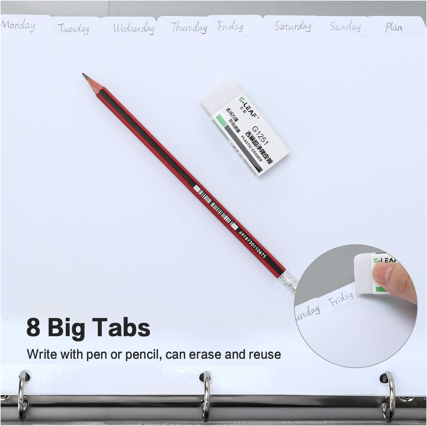 8-Tab Binder Dividers, HERKKA 3 Ring Binder Index Dividers with 8 Tabs, Letter Size, 3 Hole Punch Section Index Dividers for Binders, White, 15 Set : Office Products