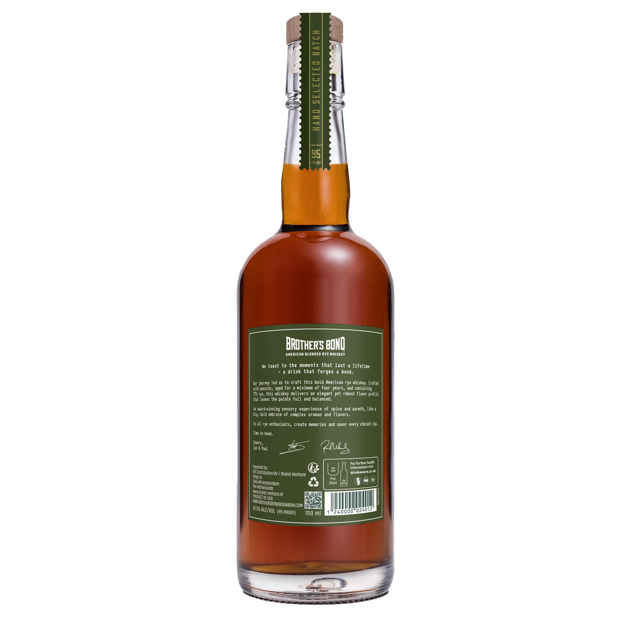 Brother’s Bond American Blended Rye Whiskey 700 ml – 47,5% Vol, mindestens 4 Jahre gereift – Rye mit 77% Roggen – vollmundig, würzig & aromatisch – pur oder in Cocktails