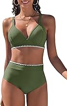 UMIPUBO Bikini Damen Set High Waist Bauchweg Push Up Zweiteiler V-Ausschnitt Bademode Hoher Taille Colour Blocking Mit Muschelkante Badebekleidung
