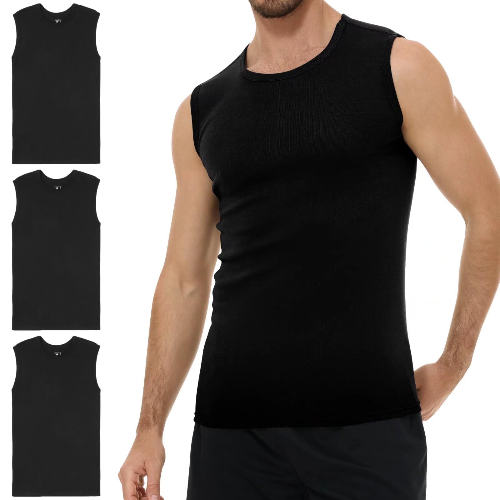 YouShow 3er Pack Unterhemd Herren 100% Baumwolle Tank Top Ärmellos mit Rundhals