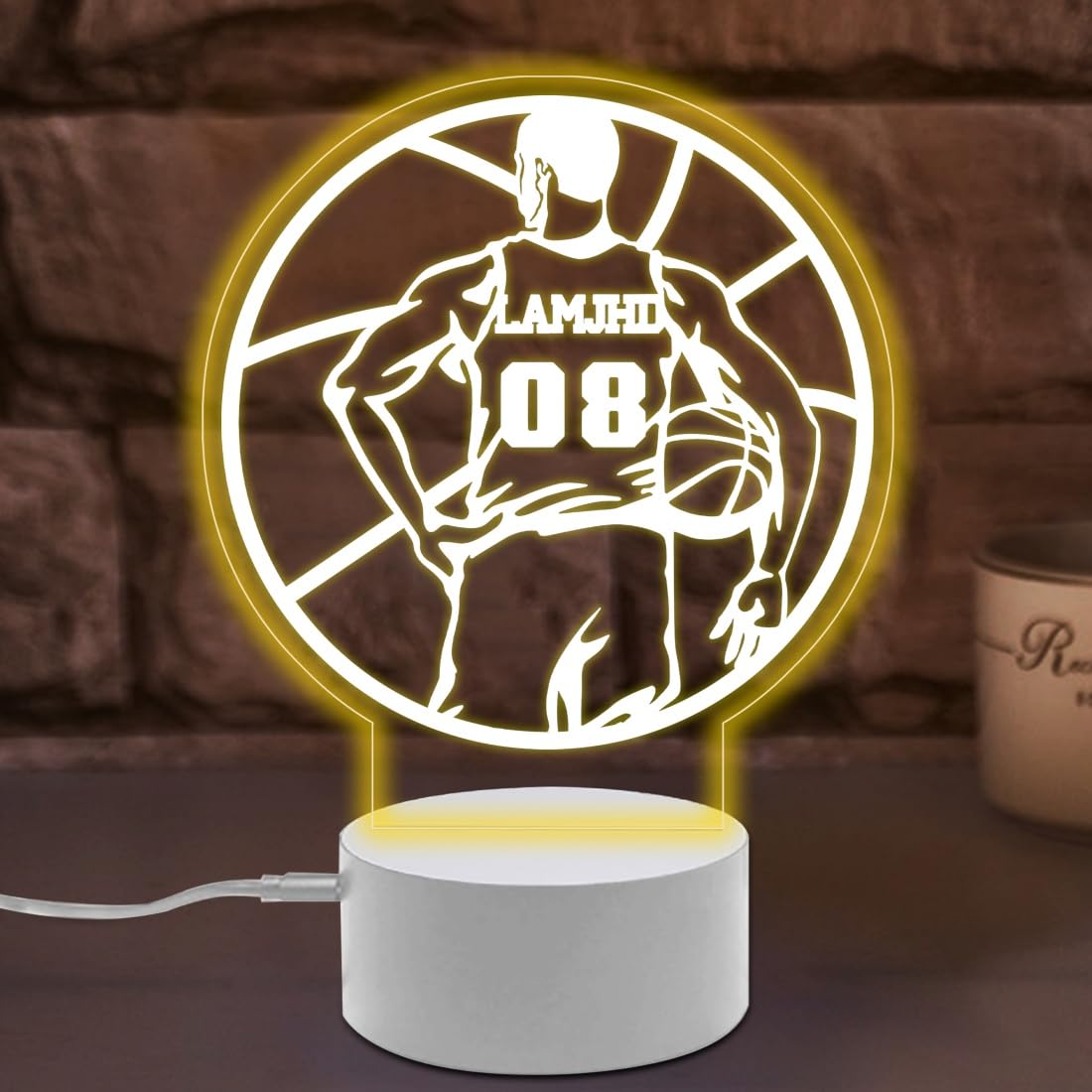 Personalized Basketball Night Light for Bedroom 16 Colors Changing with Remote Control LED Basketball Lamp Custom Name Number Light Up Basketball Decor Birthday Christmas Gifts for Sport Lover