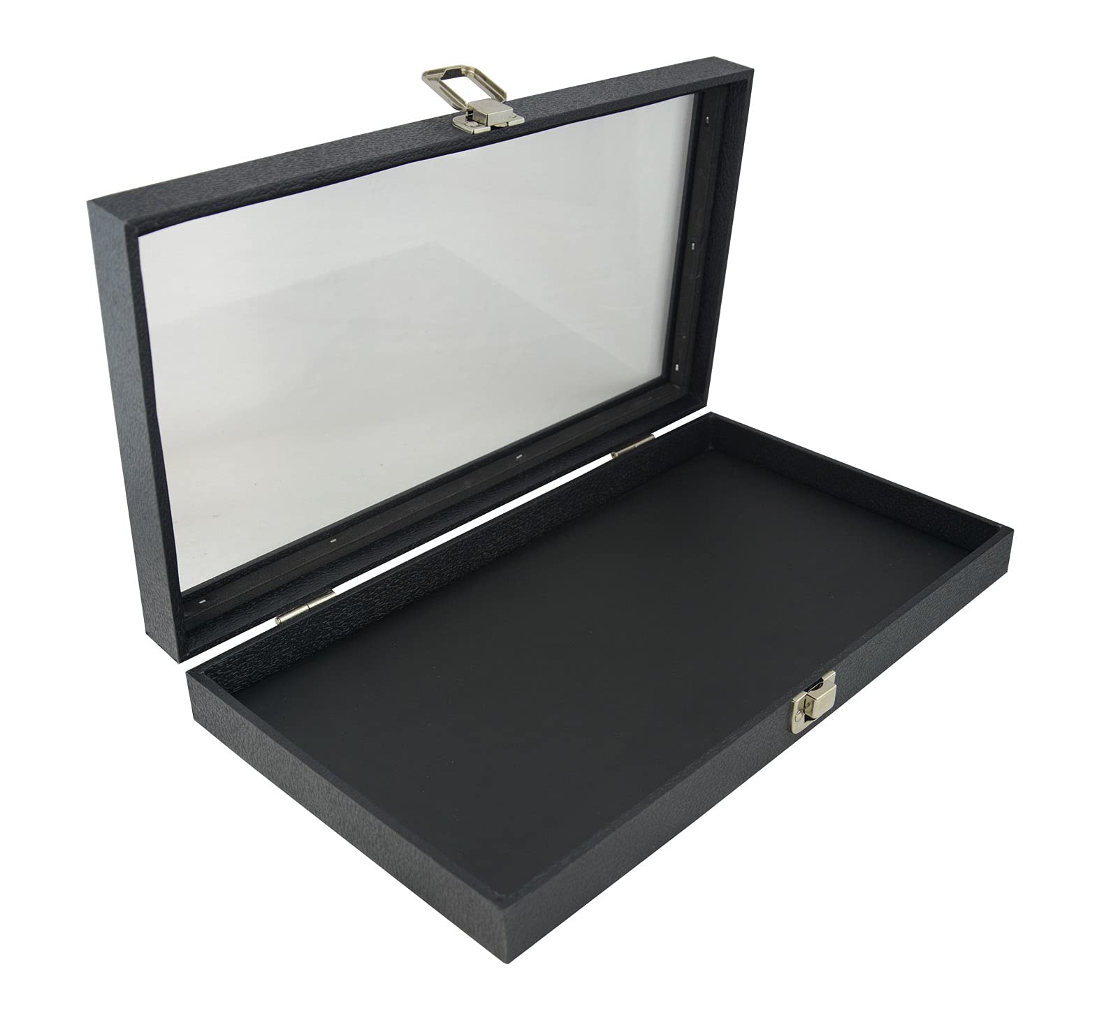 Box Displays Case With Black Leatherette Display Pad Retail Market Storage Presentation Case Jewellers Professional Display Box Snap Close Glass Lid With A Velvet Display Pad (Case With Black Leatherette Display Pad)