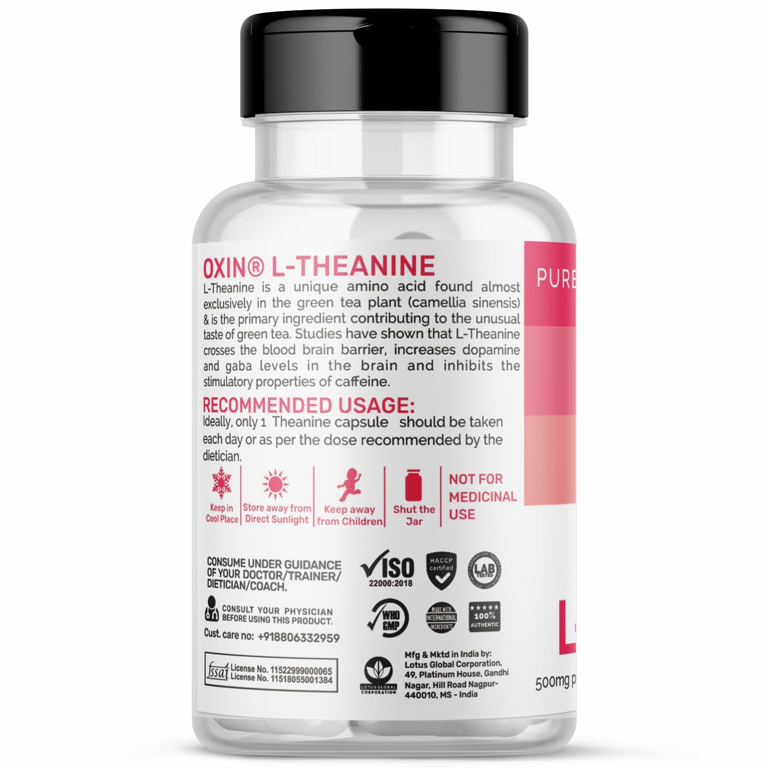 Oxin L Theanine 500mg Capsules Pure Series, 30 Capsules — Amazon image 3