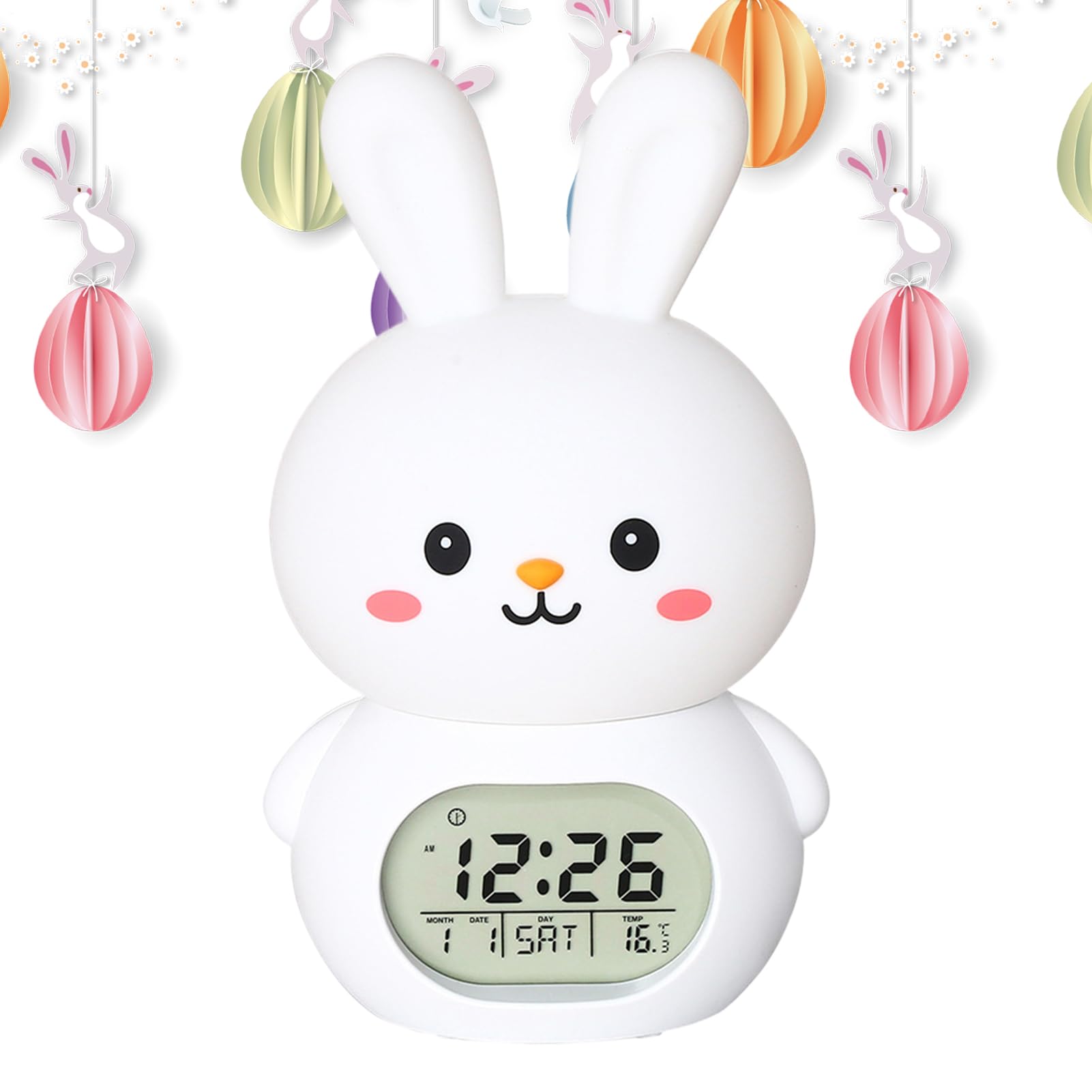 Veilleuse lapin pour chambre enfant avec horloge et alarme douce
