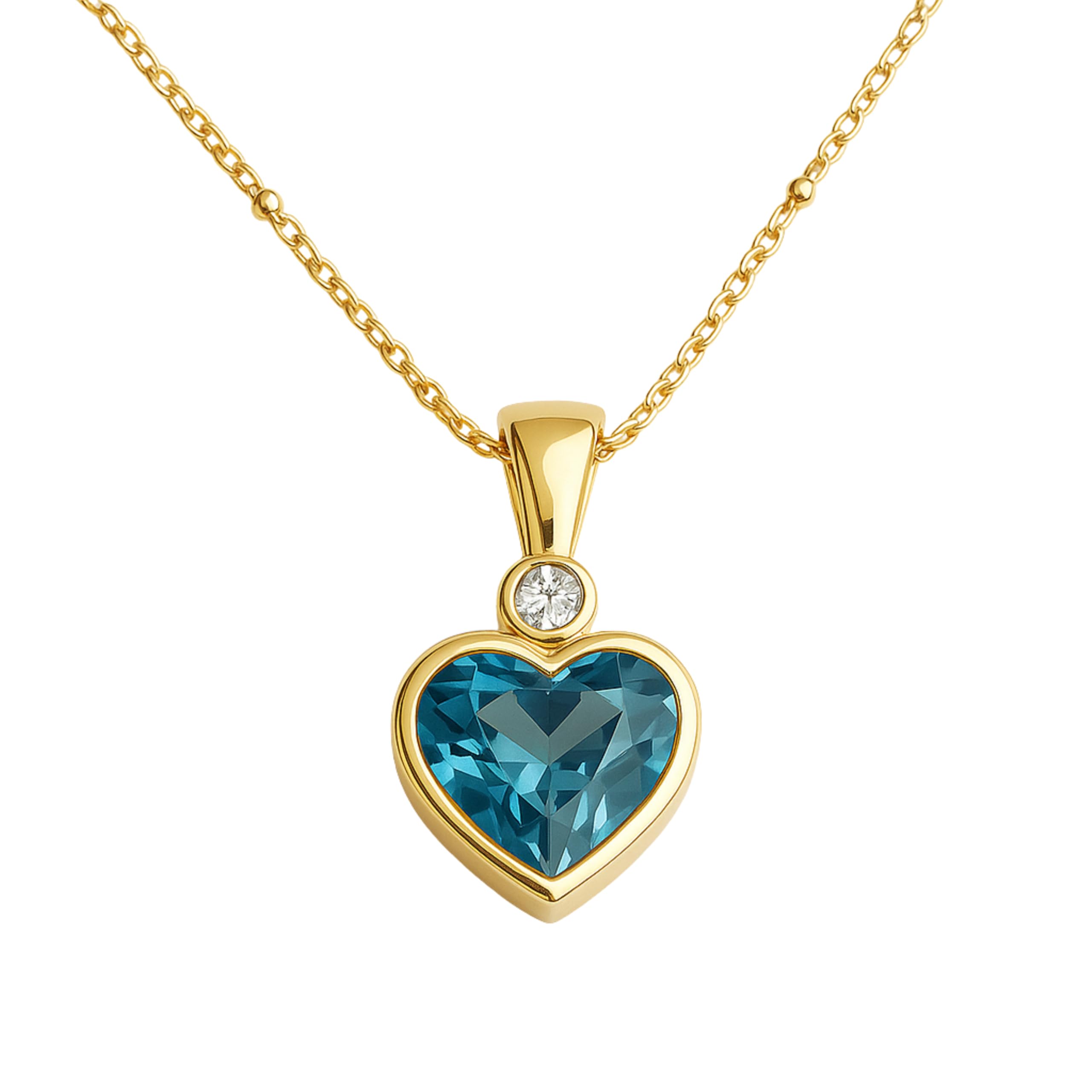 Sophia Rose Jewellery Blautopas Halskette Damen mit Herz Anhänger | 925 Sterling Silber 18K vergoldet echter Edelstein 45cm Kette, Dezember Geburtsstein, Geschenk Muttertag Frauen