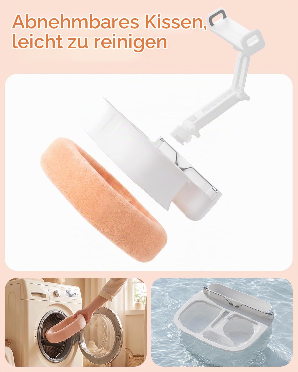 iPad Kissenständer für Bett & Schoß – [270° 360° verstellbar][abnehmbar], freihändiger Tablet-Halter mit Snackschalen, Pink, kompatibel mit 5,4-8,8" iPad, Kindle, Handy, Switch