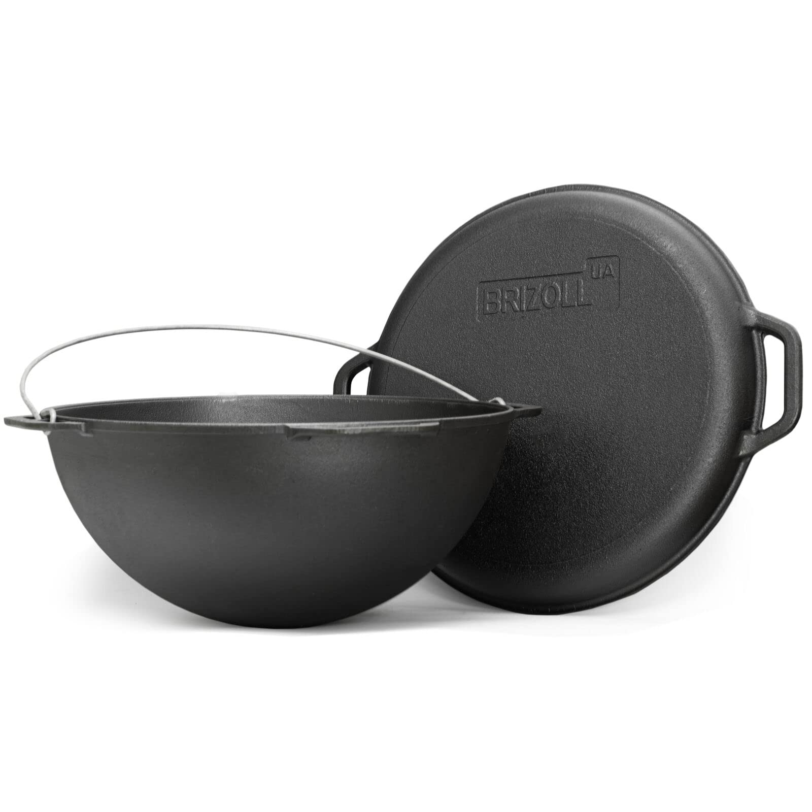 4BIG.fun Schwenktopf 12L Kazan aus Gusseisen Kasan Asien Kessel mit Deckel-Grillpfanne Gusstopf Campingtopf mit Deckel - Bratpfanne Grill Dutch Oven Tatarskij Wok Outdoorküche Gulaschkanone Grillwok