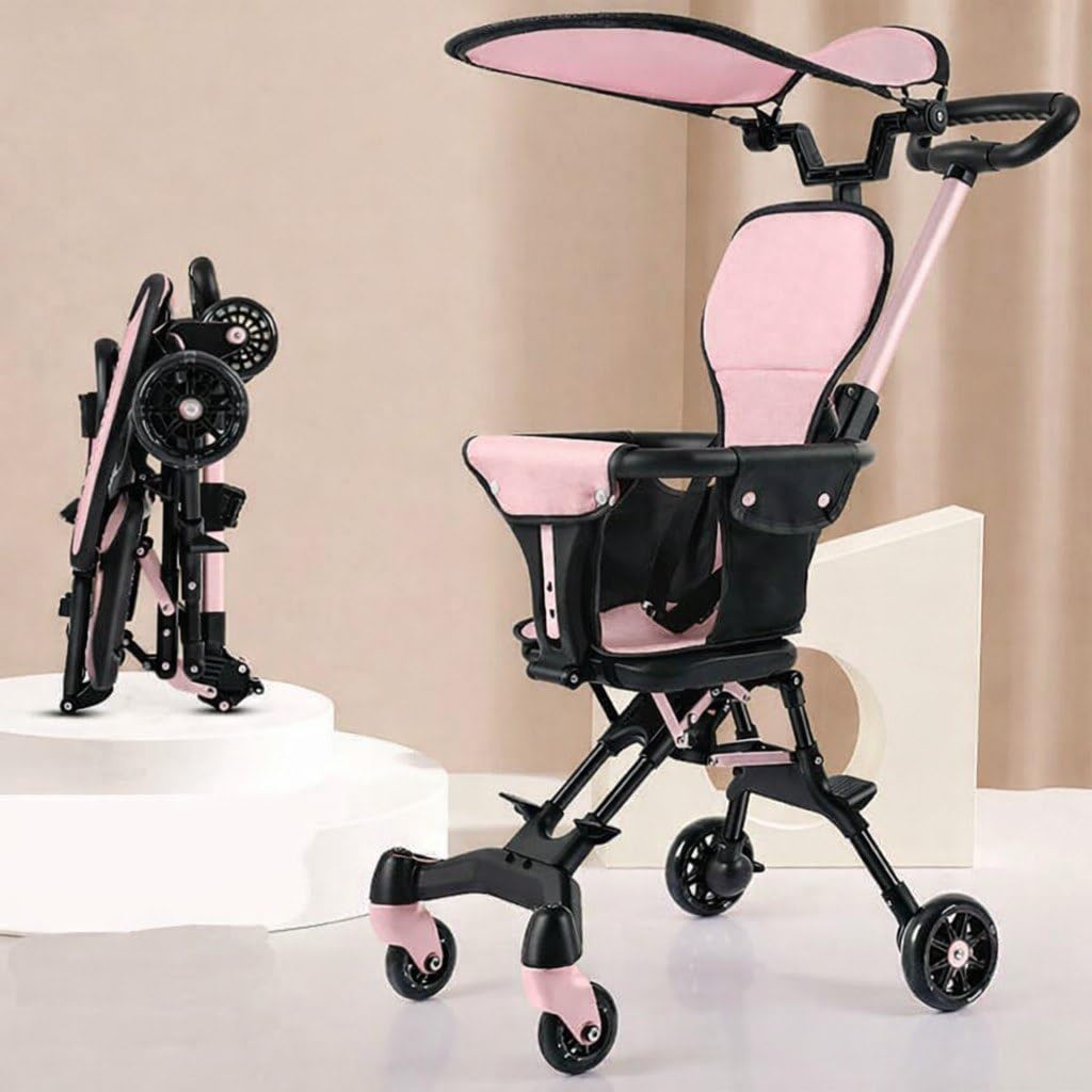 Tiny Baby Stroller Pram| New Born/Safety Harness| with Sunshade,Foldable Baby Trolley with 2-Position Adjustable, 3 Point Safety Belt, Baby Pram Stroller for Kids with Canopy & Parent Handle (Pink)-image-48