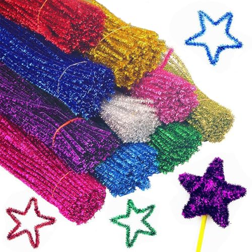 100 Stück Pfeifenputzer Zum Basteln,Pfeifenreiniger Zum Basteln,Pfeifenputzer Zum Basteln Glitzer,Pfeifenreiniger Bunt Zum Basteln,Chenilledraht,für DIY Basteln und Dekorationen,30cm × 6mm,9 Farben
