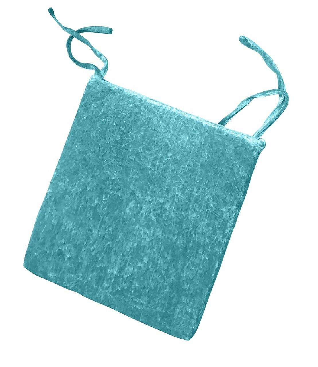 NIGHTZONE Luxury Crushed Velvet Filled Foam Seat Pad Chair Cushions With Ties Chair Seat Pads (Teal, 6)
