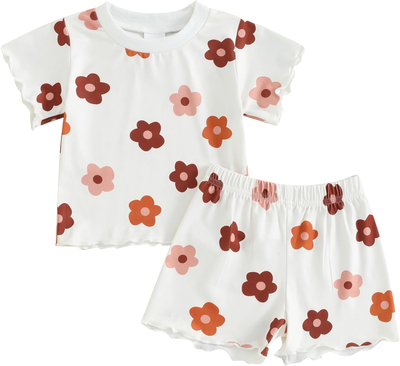fhutpw Toddler Baby Girls Summer Outfits Daisy Ruffle Short Sleeve T-Shirts Tops Floral Shorts 2Pcs Clothes Set 6M-4T