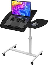 PIPIPOXER Table Roulante pour Lit Canapé, 60x40cm Table de Lit pour Ordinateur Portable, Hauteur Réglable 61-91cm, Table d'Appoint avec Bandes Antidérapantes, 4 Roulette Verrouillable, Noir