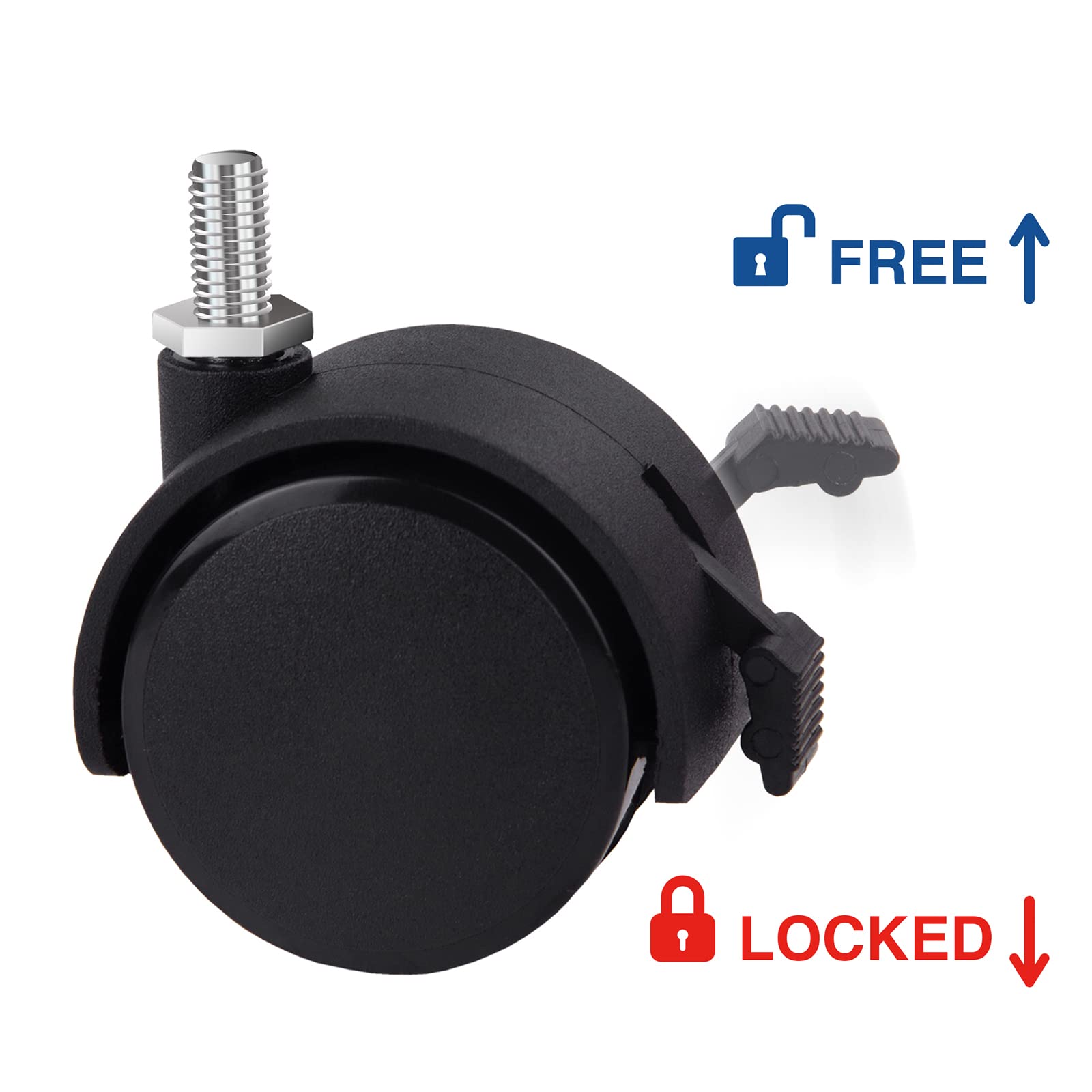 Roulettes Filetées M8 Roues à Tige Avec Frein 1,25 Pouce 160KG