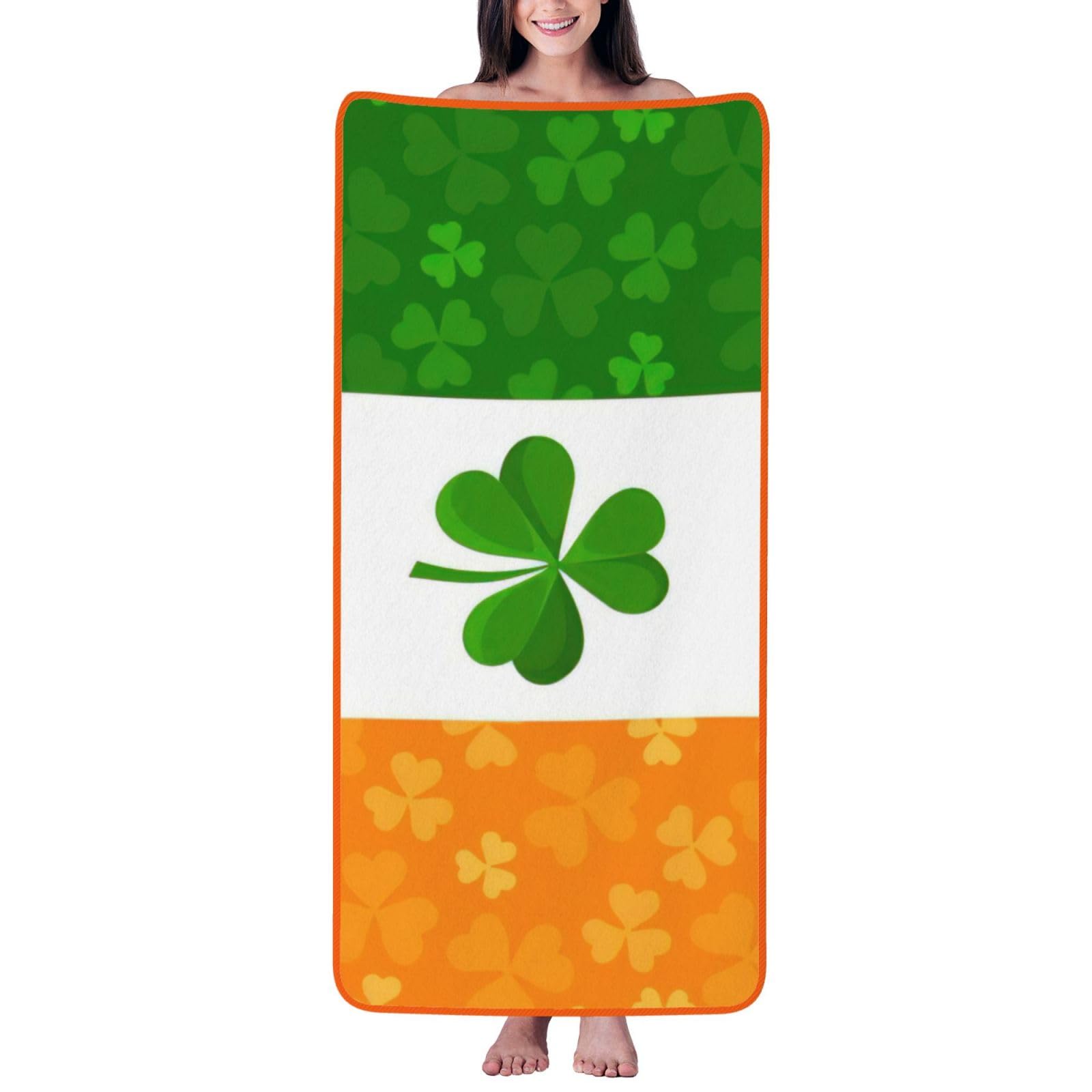 Nimongt Unisex Orange Irish Flag Print Lightweight Comfort Coral Velvet Bath Towel Home Bathroom Hotel Spa Beach Travel
