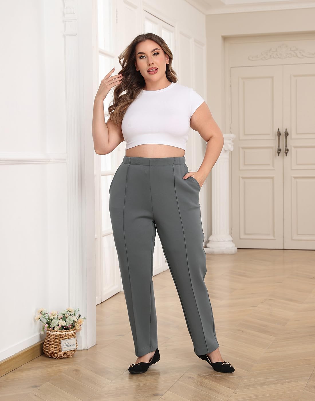 HDE Women's Plus Size Pintuck Pull On Sweatpants with Pockets - Image 2