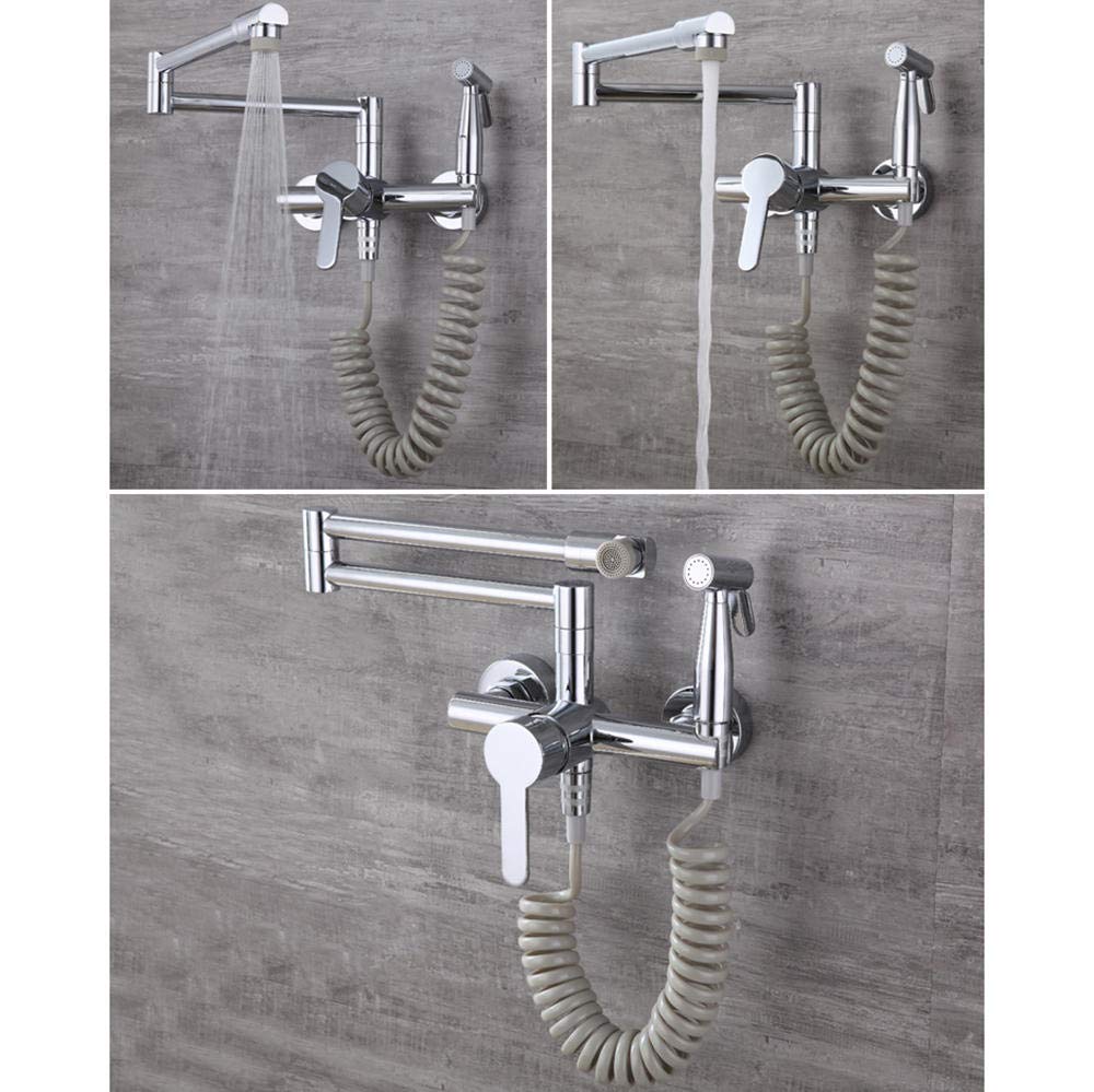 Wasserhahn Küche Wandarmatur Küchenarmatur Wand, Faltbar Wandmontage Mischbatterie für Küche Spültischarmatur, Kalt Und Warmwasser mit Spritzpistole 2-Wege Auslauf, Spüle Kupfer-Chrome