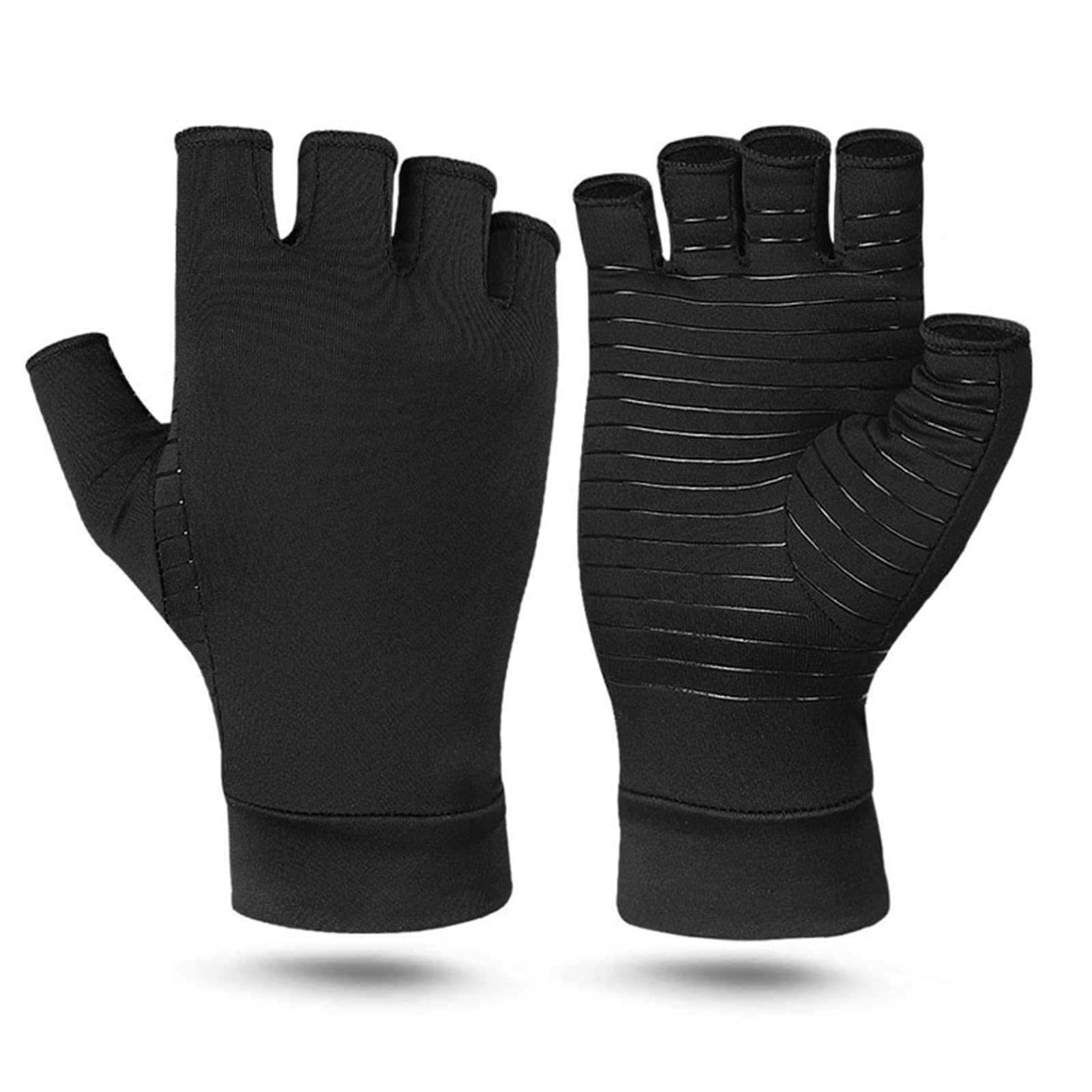 Copper Compression Arthritis Gloves Anti Slip Copper Infused Fingerless Gloves for Men Women (Black) - Image 4