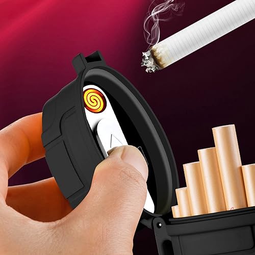 Miniatura 3 de Estuche de cigarrillos impermeable con encendedor, paquete completo de 20 soportes regulares, encendedor eléctrico recargable por USB, resistente al