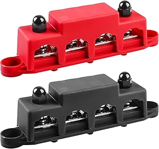 VEGOATY 2 unidades de barras colectoras de 12 V-48 V CC, 250 A BusBar Box con 4 pernos de terminales M8 módulo de alto rendimiento, bloque de barra colectora con cubierta para automóvil, azul marino,