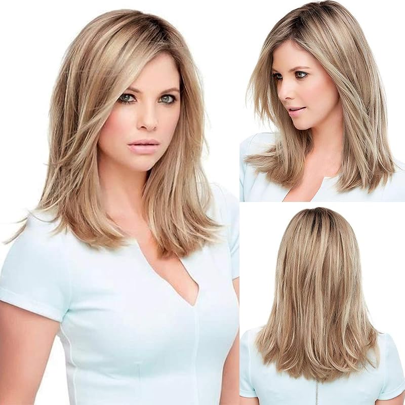 HAIRCUBE Hosszú Egyenes Szőke Paróka Nőknek - Sötét Gyökerű Arany-Barna Futura Szintetikus Haj, Selymes Tapintás, Hőálló 150°C-ig