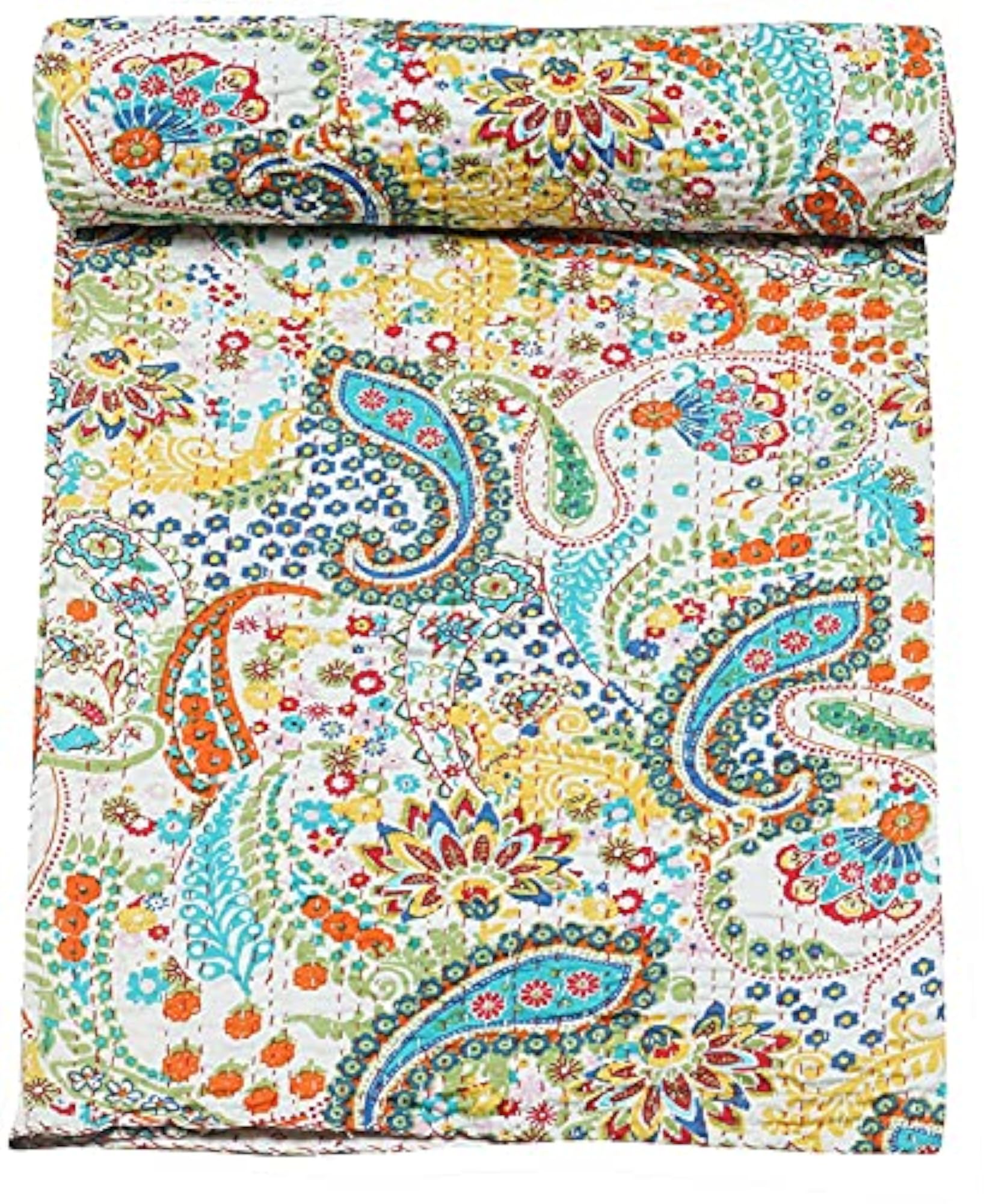 Jaipuri Handmade Bedspread, Cotton Kantha Quilt