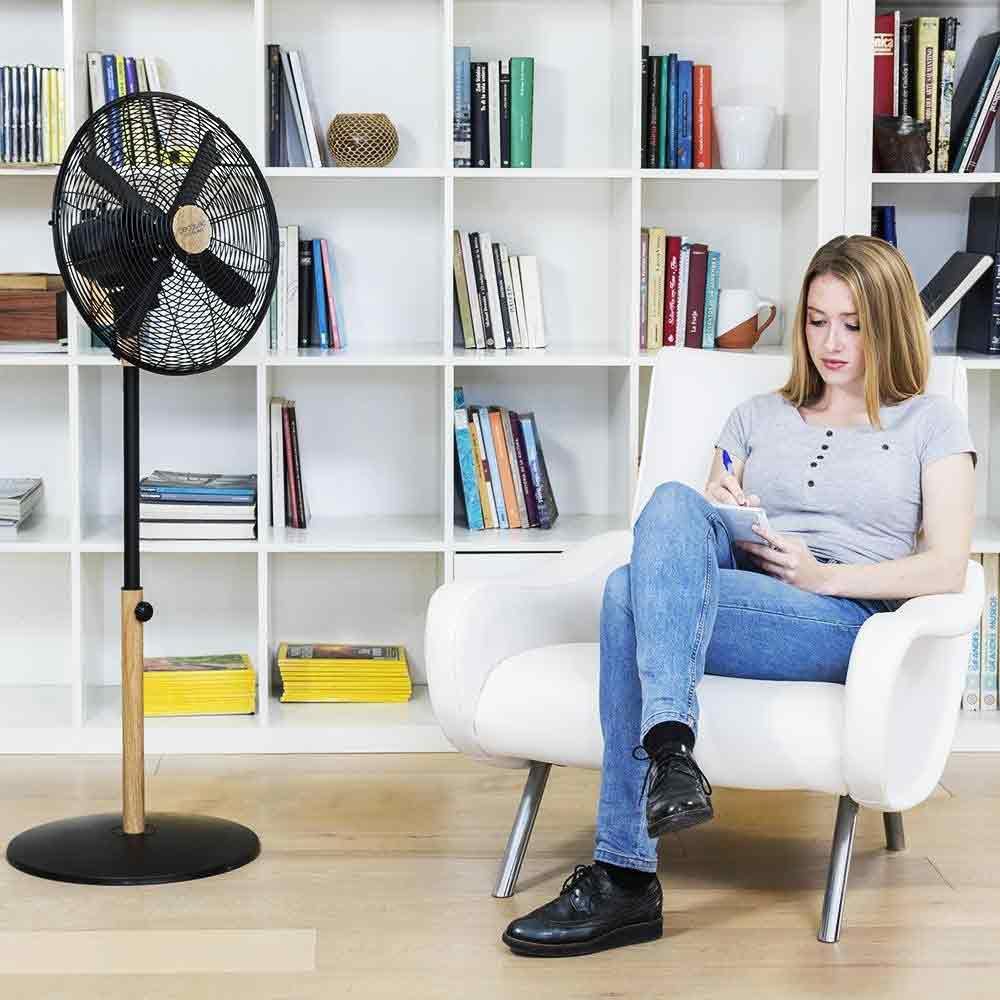 Cecotec Ventilador de Pie EnergySilence 600 Woodstyle. 50 W, Acabado en Madera, Diámetro 16" con 4 Aspas, 3 Velocidades, Oscilación, Altura ajustable, Máxima seguridad