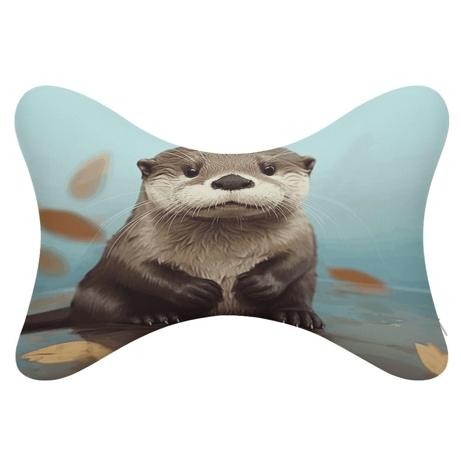 VstaDank Cute Otter Car Neck Pillows 2 Pack Removable Ergonomic Cervical Support Pillow Fashion Cozy Bone Shaped Pillows Soft Car Headrest Pillow for Office Airplane Most Car