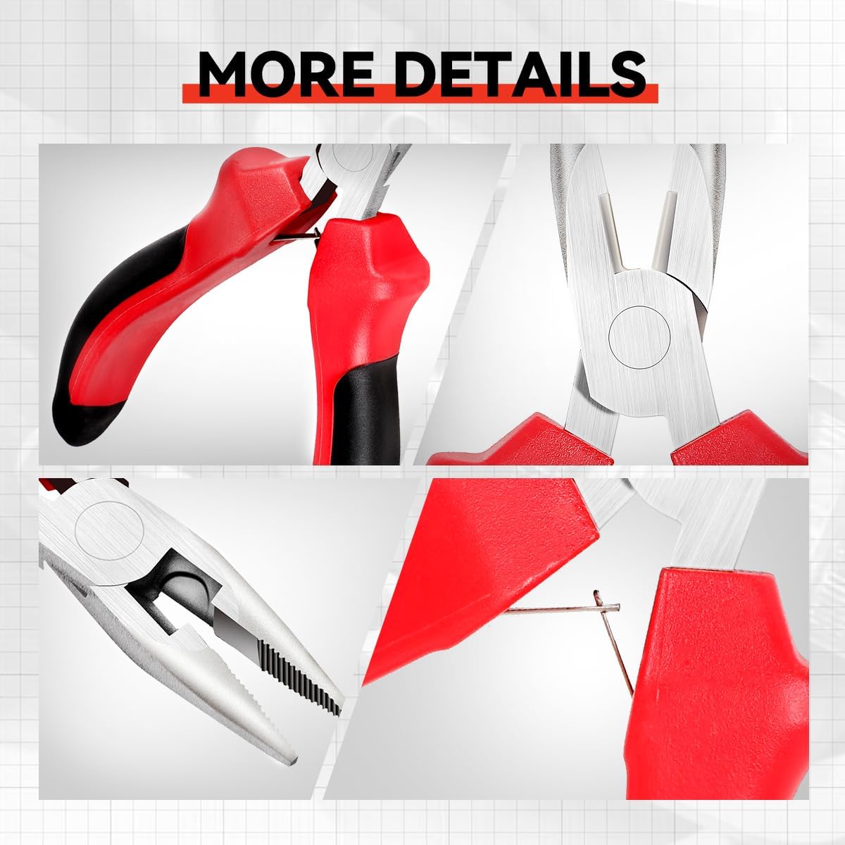 Universial 4.5" Needle Nose Plier Tool with Interlocking Spring Wire Cutting Plier Steel, Red image 4