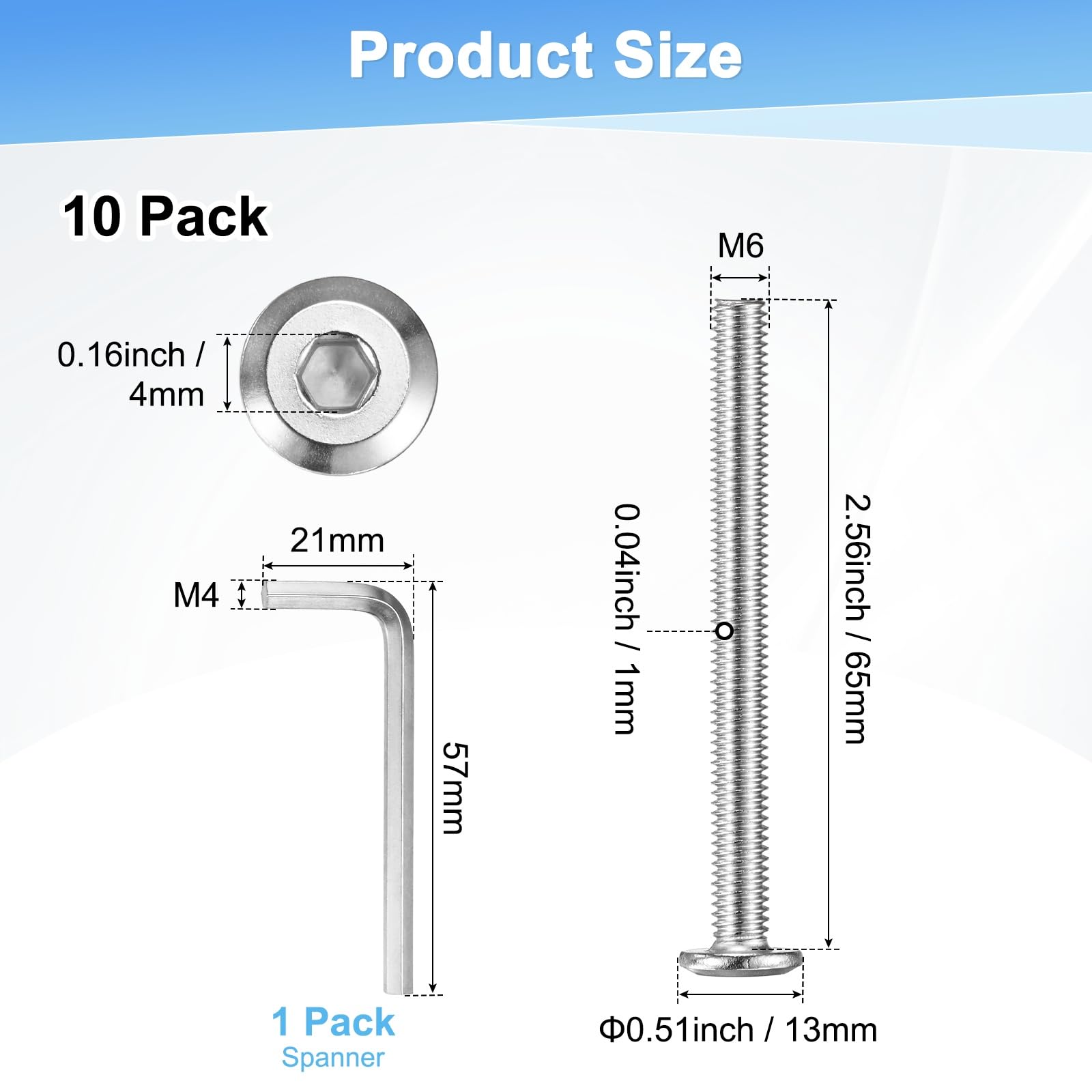 M METERXITY 10-Pack Flat Head Socket Cap Screws - Image 3