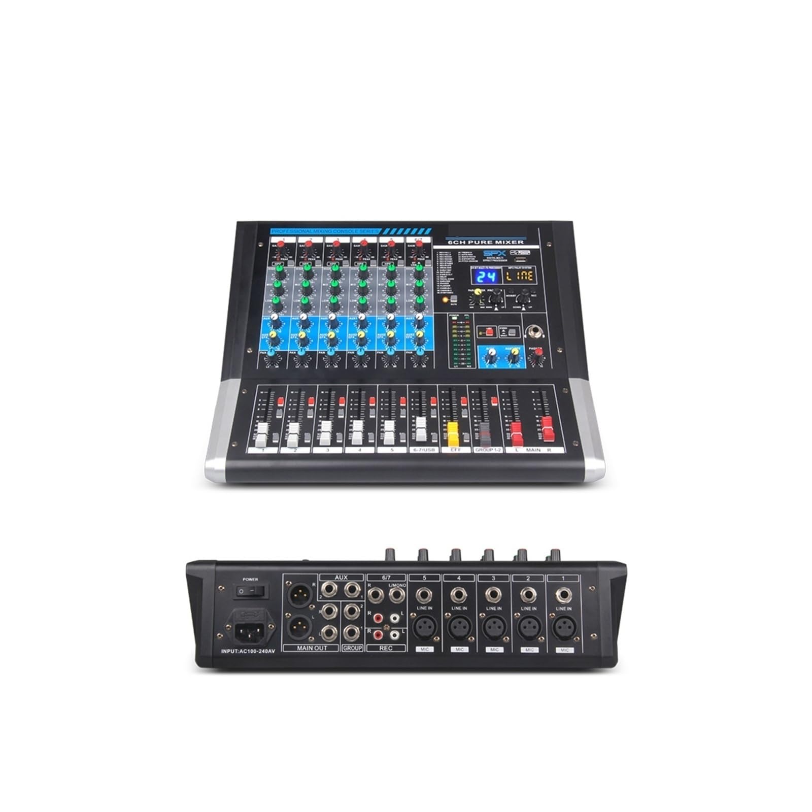 Mikser dźwięku, 6-kanałowy mikser DJ kontroler Sound Board z 24 efektami DSP USB do studia nagraniowego