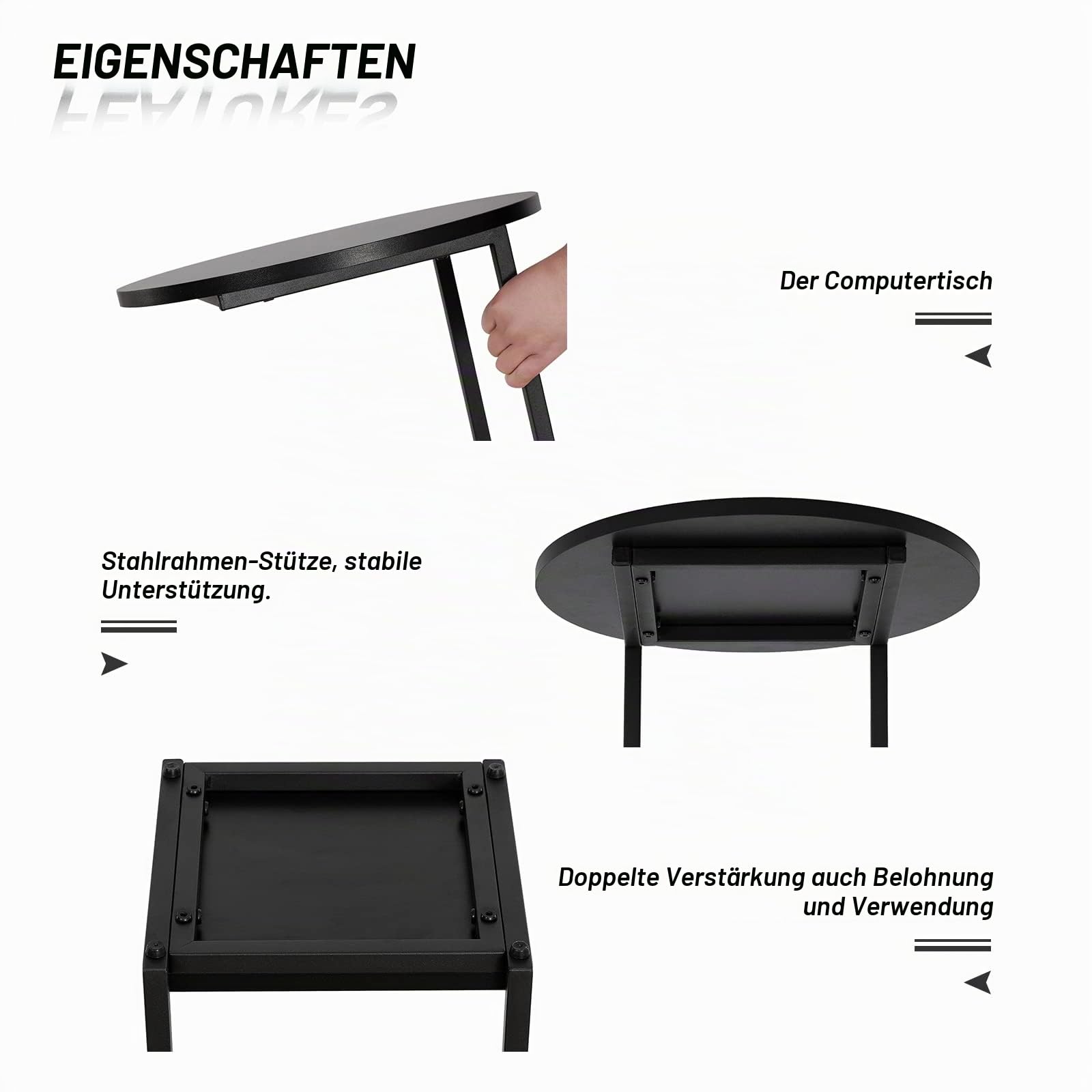 HDANI Beistelltisch C-Form,Couchtisch,Sofatisch,Runder 2er Set,Schwarz