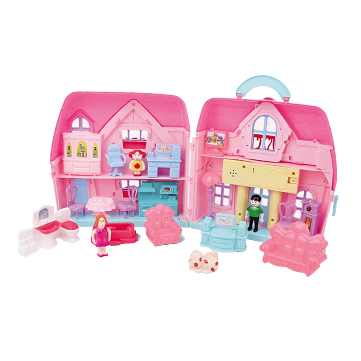 Vaguelly 1 Set Portable Two Storey Doll House with Accessories DIY Family Role Play Game Lightweight Easy to Carry for Birthday Present for Creative