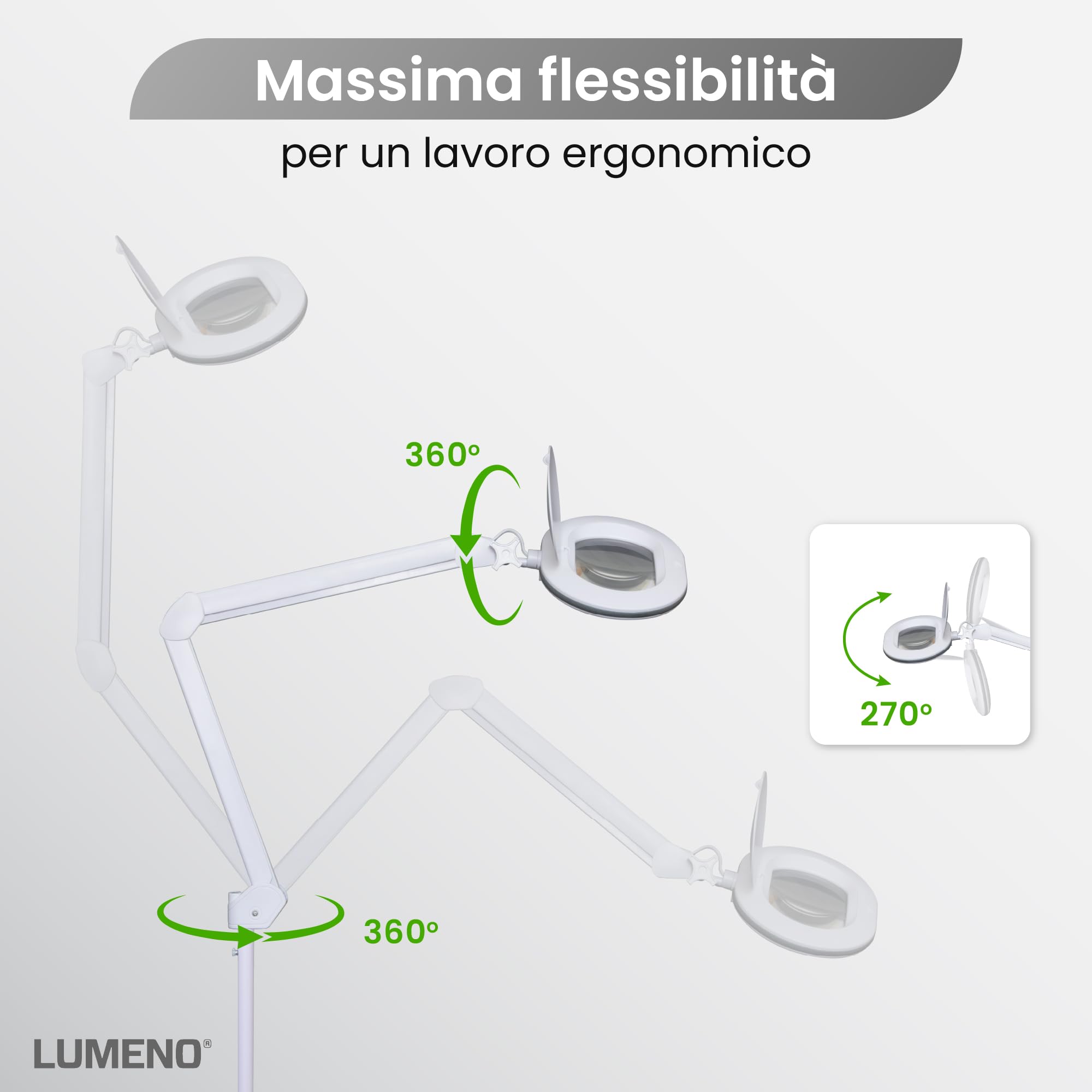 Lumeno 8615GR Lampada d'ingrandimento con grande lente ovale 110x150 mm, 60 LED dimmerabili in 2 fasi, perfetta come ausilio alla lettura, per i cosmetici, 5 diottrie grigio con treppiede rotante